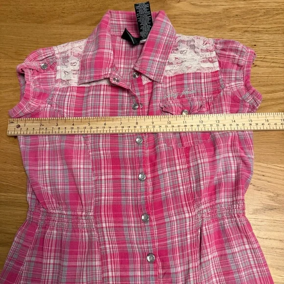 Baby Phat Y2K Pink Plaid Lace Button Front Top Size M - Picture 9 of 12